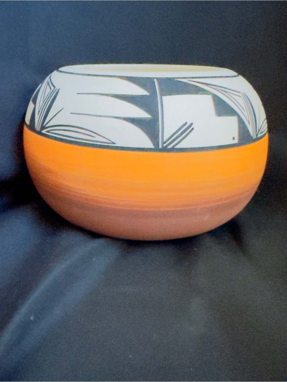 Native American Signed T. Newman Bowl Art Pottery Orange, Black and Cream